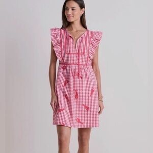 Vineyard Vines NWT Gingham Red White Sleeveless Ruffles Lobster Dress XXS